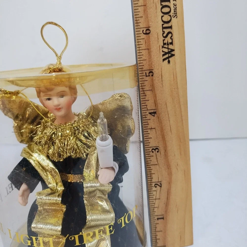 Angel Tree Topper 5 in Ceramic Porcelain Gold‎ Green Lighted Christmas